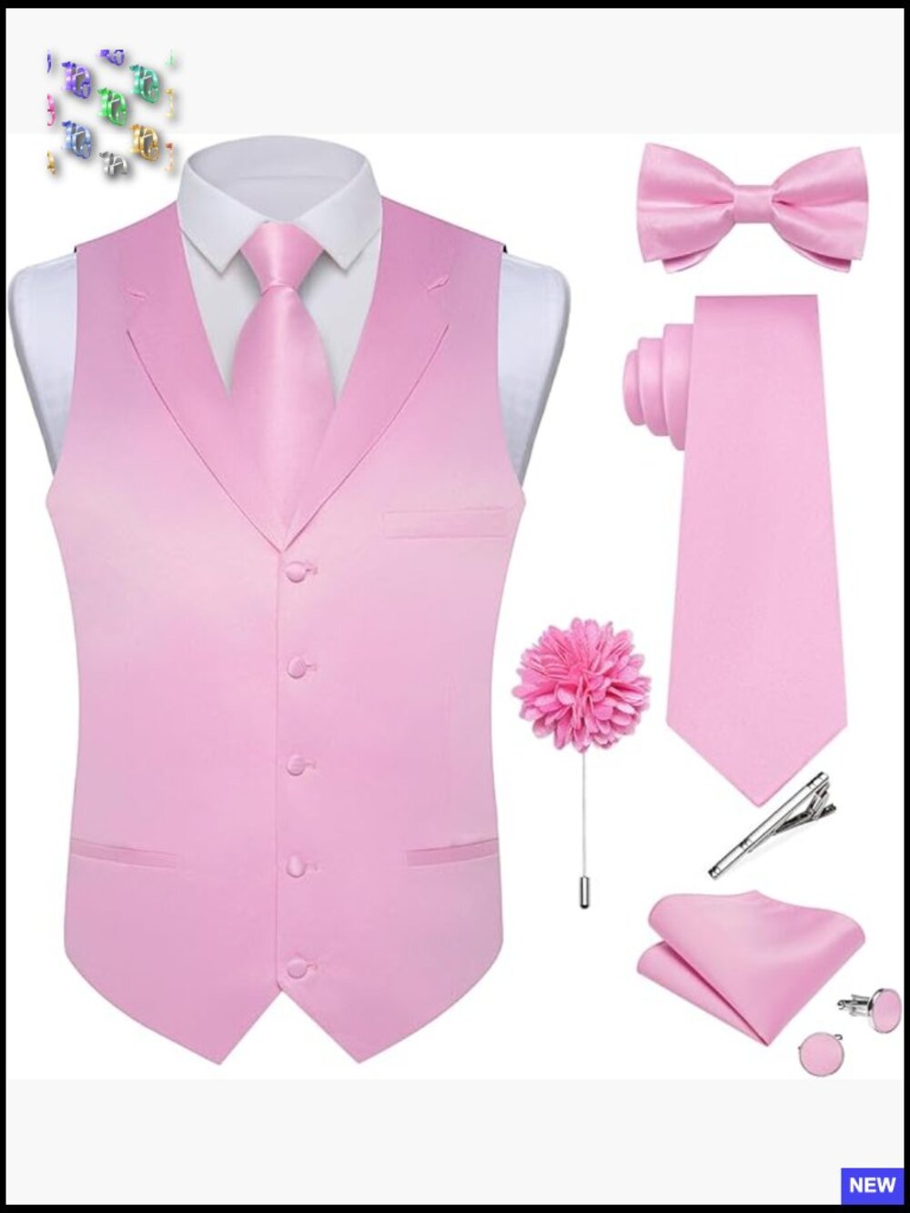 Classic Fit Satin Vest Formal Suit Set Notch Lapel Elegant Wedding Party